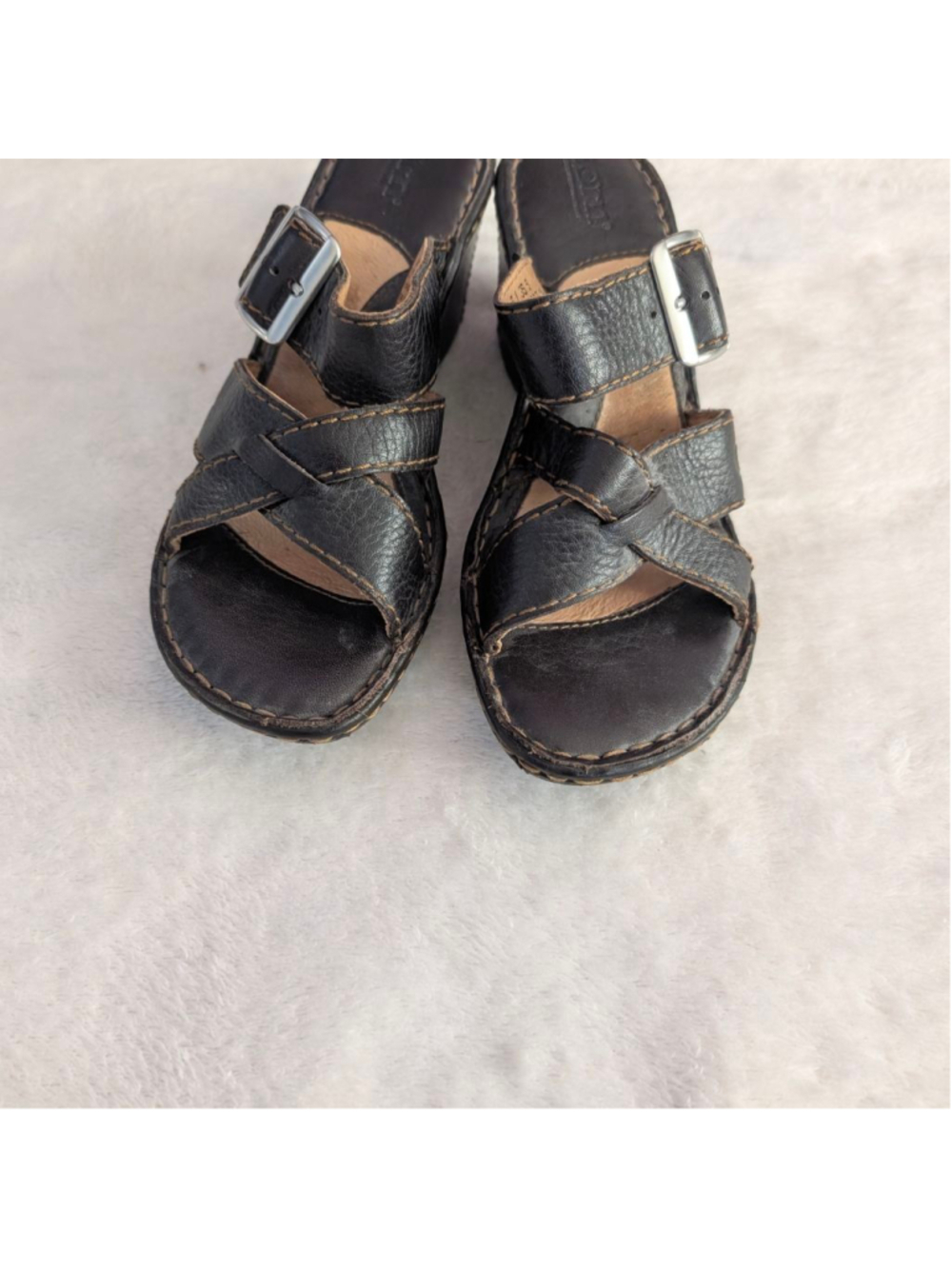 Born Espresso Brown Leather Wedge Sandals Size 6 - Picture 8 of 9